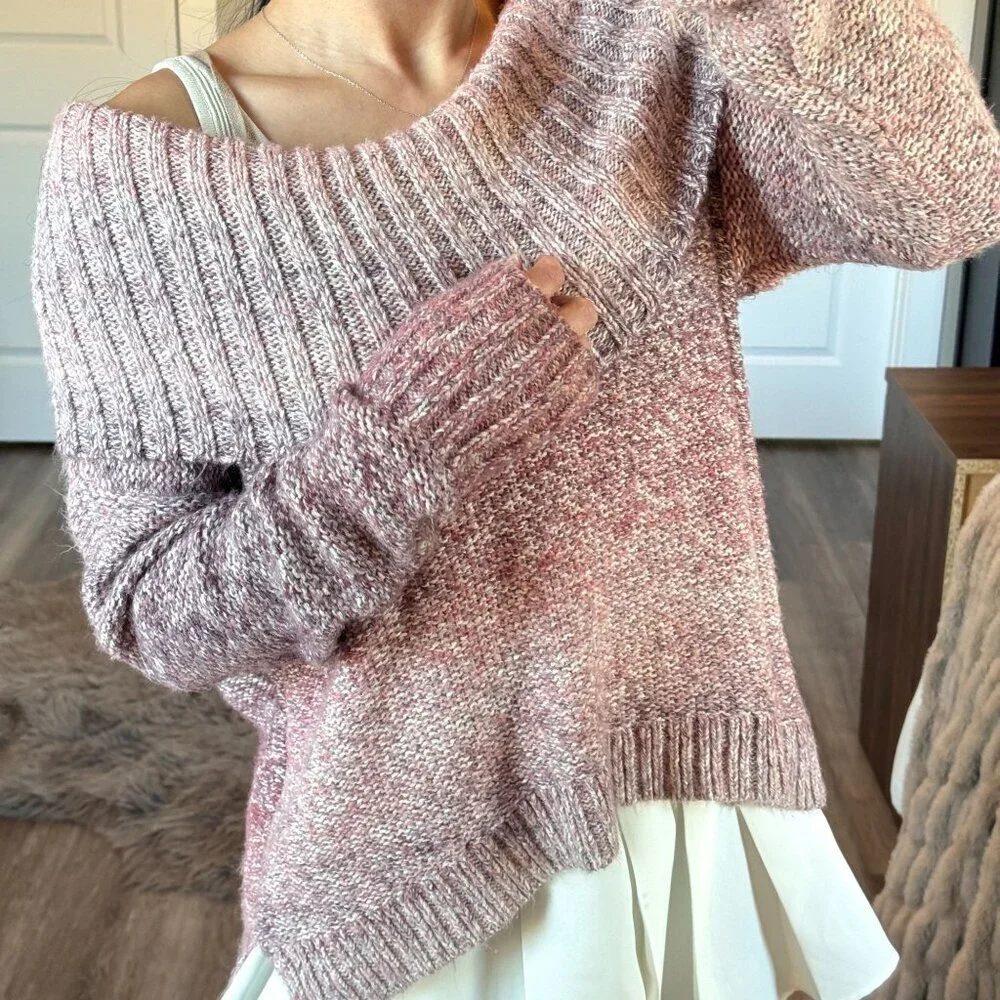 American Eagle Off The Shoulder Pink Sweater Knit Metallic Coquette Balletcore